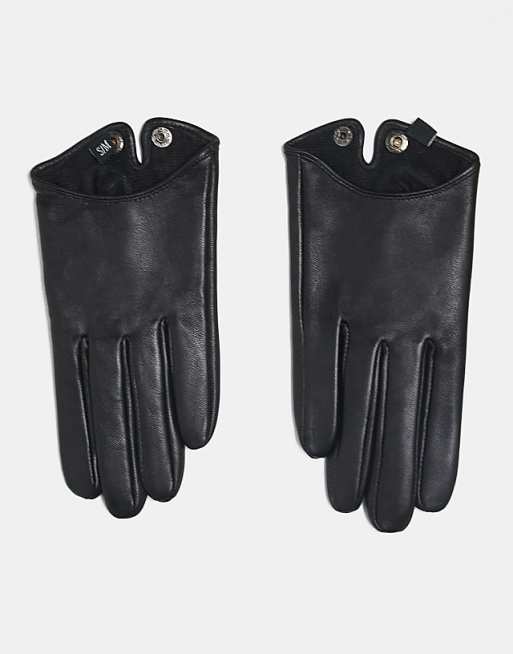 ASOS DESIGN leather touch screen gloves in black
