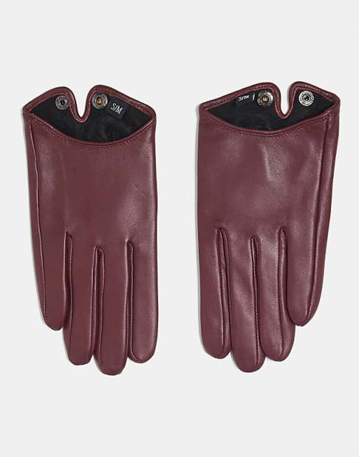 ASOS DESIGN leather touch screen gloves in burgundy