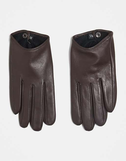 ASOS DESIGN leather touch screen gloves in chocolate