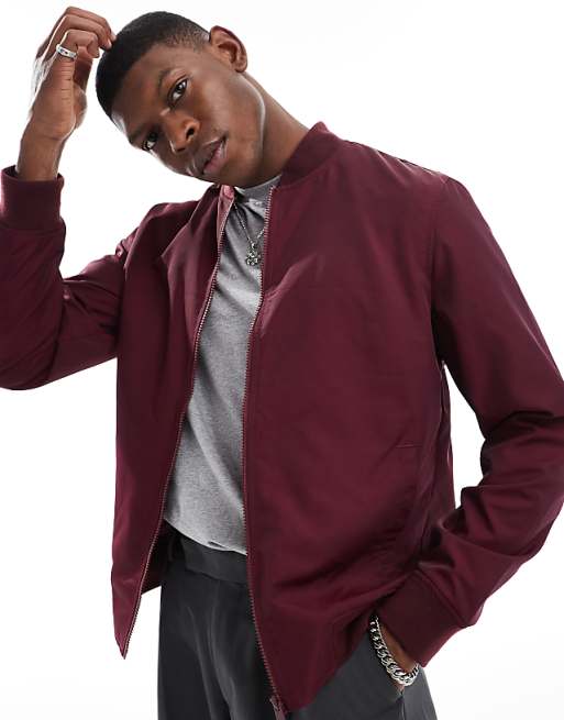 ASOS DESIGN lightweight bomber jacket in burgundy