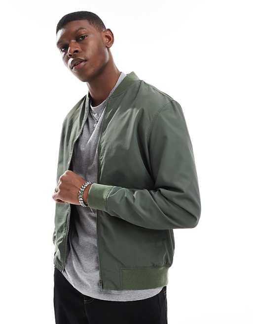 ASOS DESIGN lightweight bomber jacket in khaki