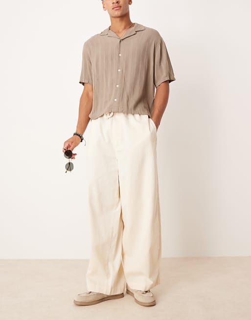 ASOS DESIGN Lightweight Herringbone Parachute Trousers In Ecru