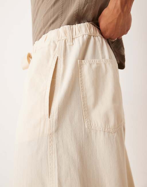 ASOS DESIGN Lightweight Herringbone Parachute Trousers In Ecru