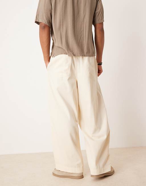 ASOS DESIGN Lightweight Herringbone Parachute Trousers In Ecru