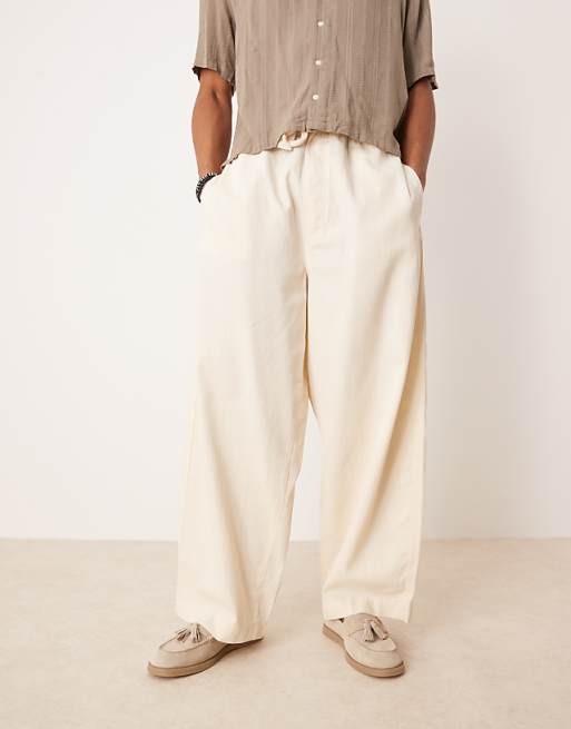 ASOS DESIGN lightweight herringbone parachute trousers in ecru
