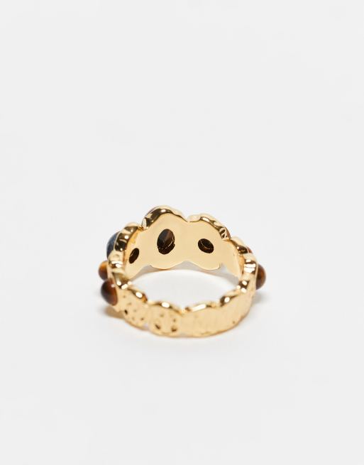 ASOS DESIGN Limited Edition 14k Gold Plated Ring With Real Tigers Eye Semi Precious Stone Design