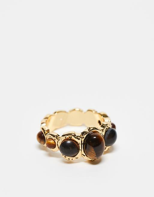 ASOS DESIGN Limited Edition 14k gold plated ring with real tigers eye semi precious stone design