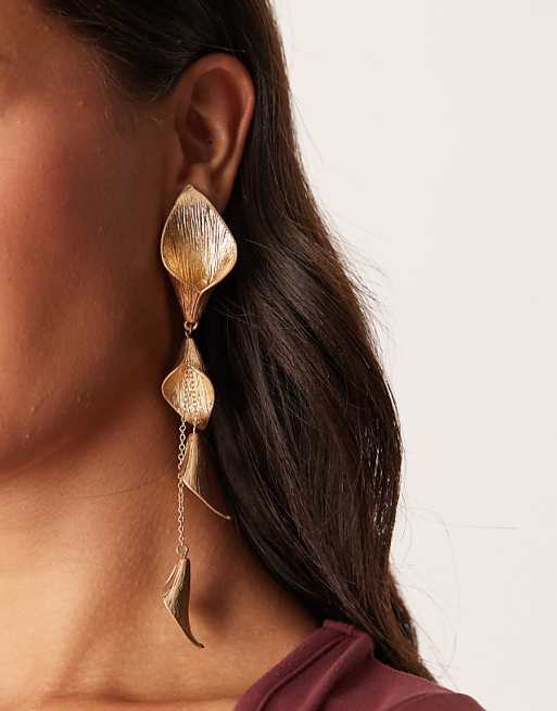 ASOS DESIGN Limited Edition earrings with floral details in gold tone