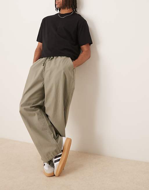 ASOS DESIGN Linen Blend Parachute Trousers In Khaki