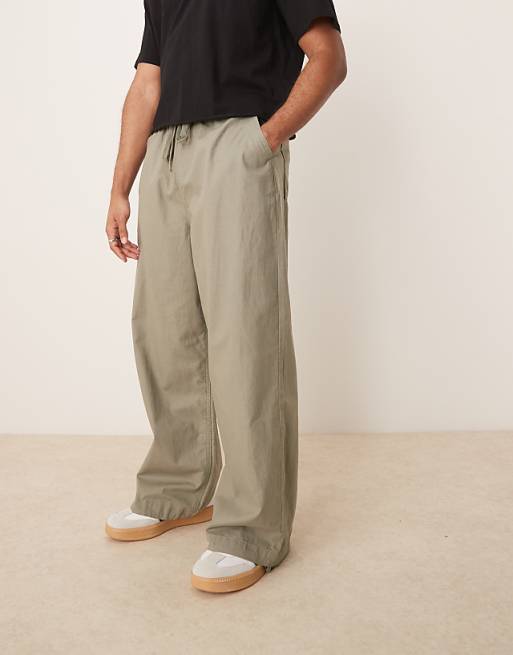 ASOS DESIGN linen blend parachute trousers in khaki