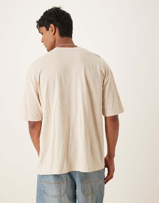 ASOS DESIGN Linen Mix Oversized T-shirt With Floral Embroidery In Natural