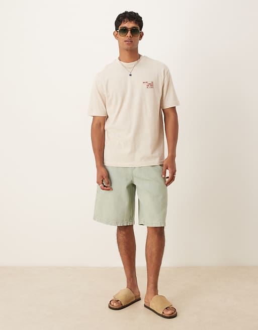 ASOS DESIGN Linen Mix Relaxed T-shirt With Motel Graphic In Natural