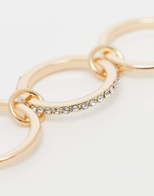 ASOS DESIGN Linked Stacking Ring With Faux-crystal Embellishment In Gold Tone