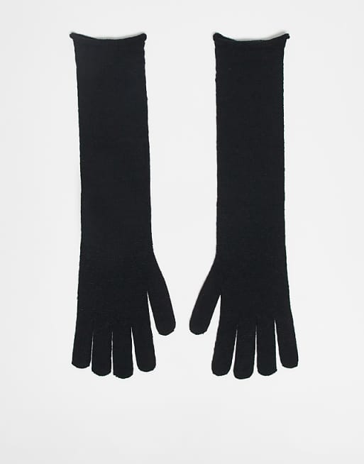 ASOS DESIGN long knit gloves in black