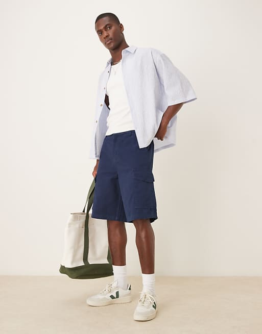 ASOS DESIGN Long Length Cargo Shorts In Navy