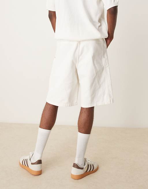 ASOS DESIGN Long Length Cargo Shorts With Drawstring In Raw Ecru
