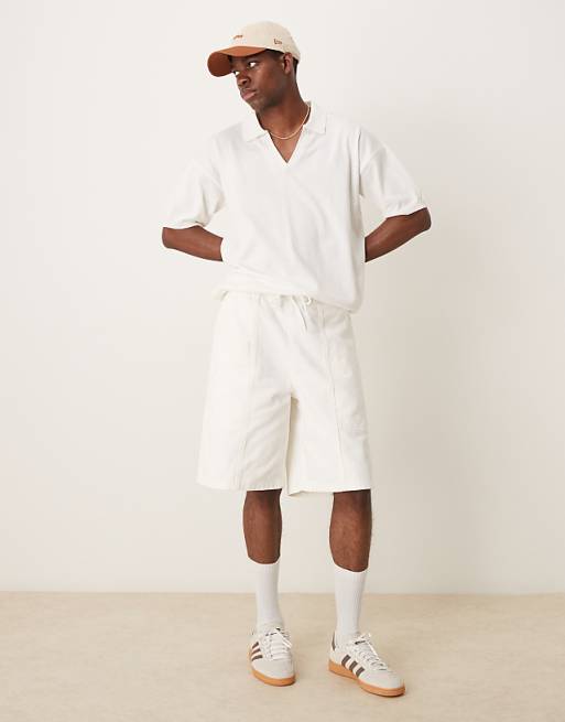 ASOS DESIGN long length cargo shorts with drawstring in raw ecru