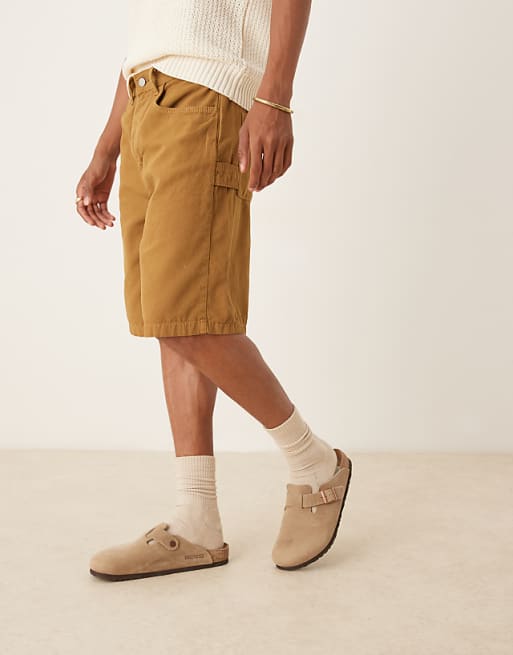 ASOS DESIGN Long Length Carpenter Shorts In Tan