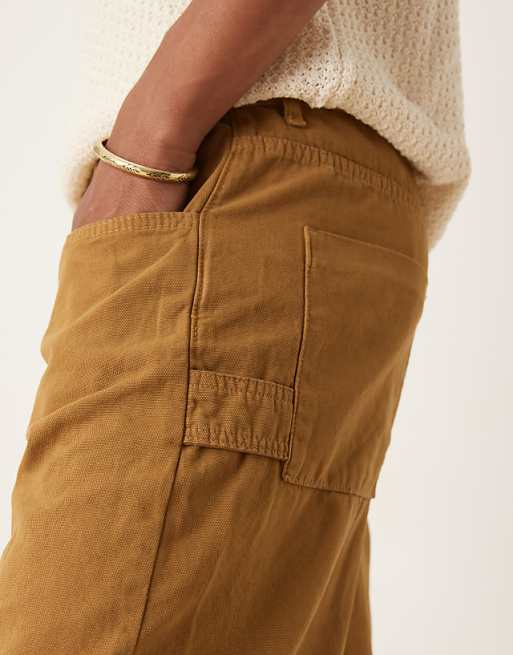 ASOS DESIGN Long Length Carpenter Shorts In Tan