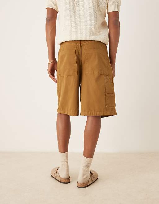 ASOS DESIGN Long Length Carpenter Shorts In Tan