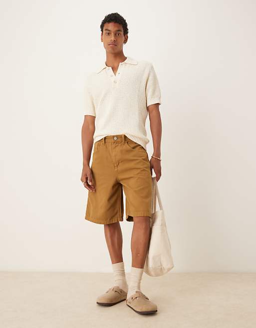 ASOS DESIGN long length carpenter shorts in tan