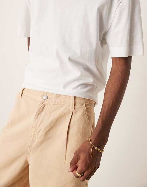 ASOS DESIGN Long Length Pleated Shorts In Beige