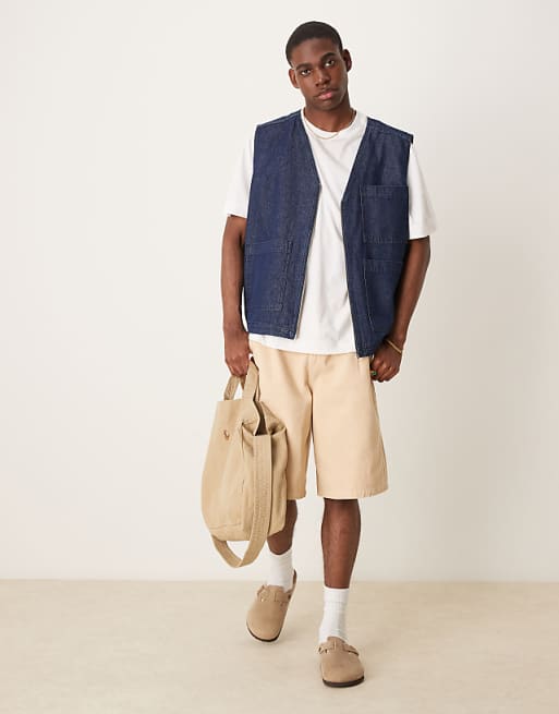 ASOS DESIGN long length pleated shorts in beige