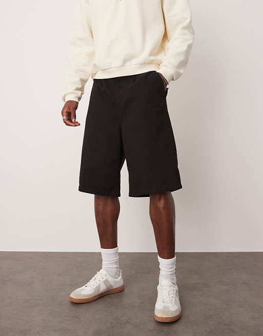 ASOS DESIGN long length pleated shorts in black