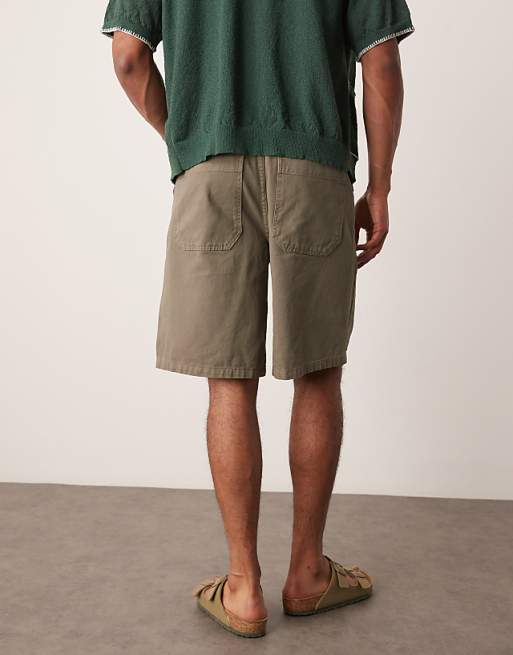 ASOS DESIGN Long Length Pleated Shorts In Khaki
