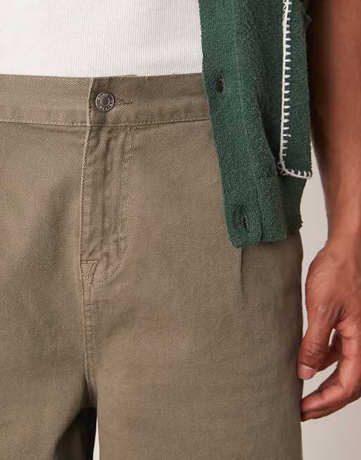 ASOS DESIGN Long Length Pleated Shorts In Khaki