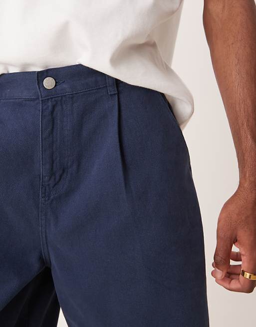 ASOS DESIGN Long Length Pleated Shorts In Navy