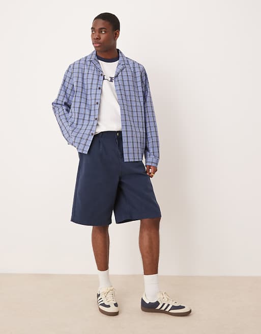 ASOS DESIGN Long Length Pleated Shorts In Navy
