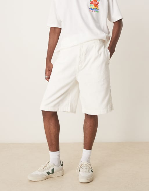 ASOS DESIGN Long Length Pleated Shorts In Stone