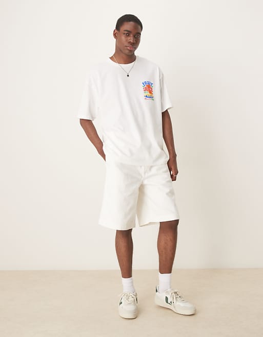 ASOS DESIGN long length pleated shorts in stone