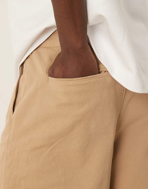 ASOS DESIGN Long Length Pleated Shorts With Double Darts In Beige