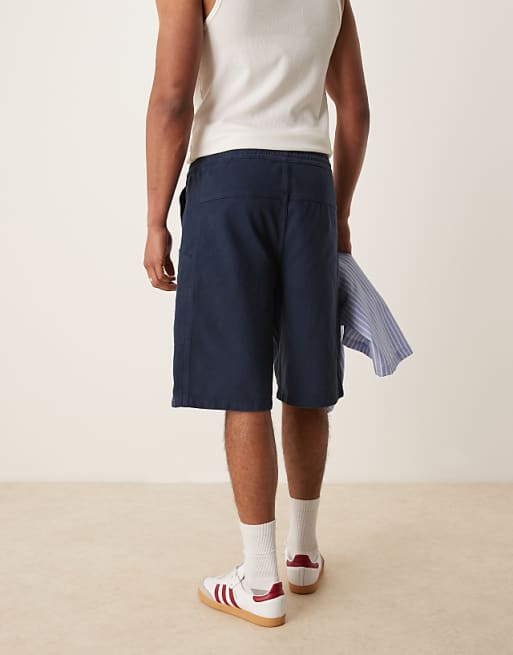 ASOS DESIGN Long Length Pull On Cargo Shorts In Navy