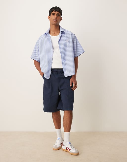 ASOS DESIGN long length pull on cargo shorts in navy