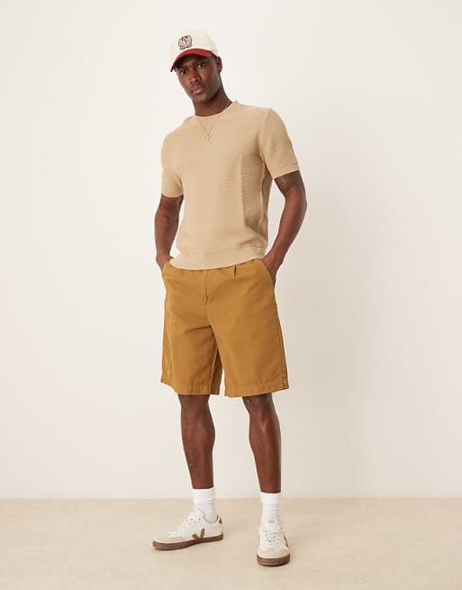 ASOS DESIGN Long Length Shorts With Pleats And Double Darts In Tan