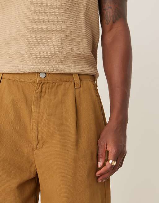 ASOS DESIGN Long Length Shorts With Pleats And Double Darts In Tan