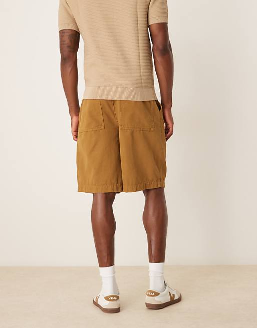 ASOS DESIGN Long Length Shorts With Pleats And Double Darts In Tan