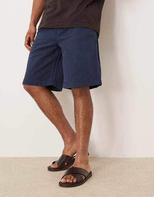 ASOS DESIGN Long Length Shorts With Pleats In Navy