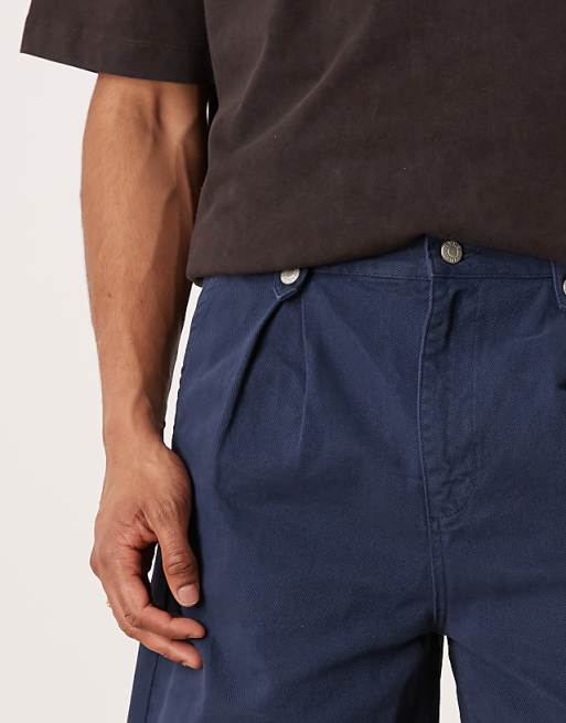 ASOS DESIGN Long Length Shorts With Pleats In Navy