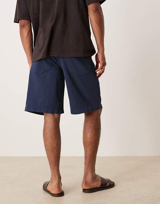 ASOS DESIGN Long Length Shorts With Pleats In Navy