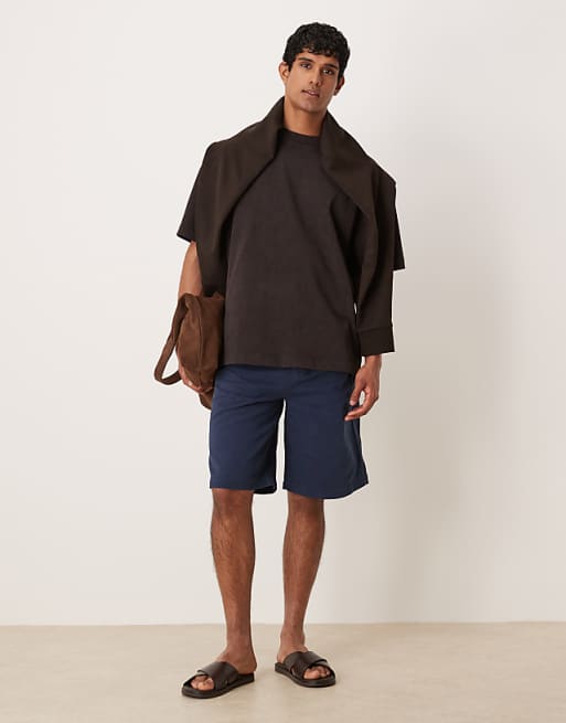 ASOS DESIGN long length shorts with pleats in navy