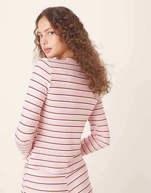 ASOS DESIGN Long Sleeve Cardigan Co-ord In Pink Stripe