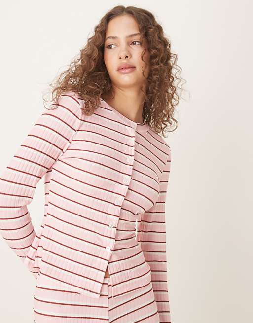 ASOS DESIGN long sleeve cardigan co-ord in pink stripe