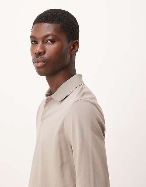 ASOS DESIGN Long Sleeve Polo In Stone