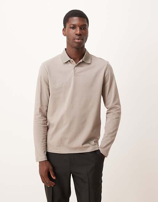 ASOS DESIGN long sleeve polo in stone ASOS DESIGN long sleeve polo in stone