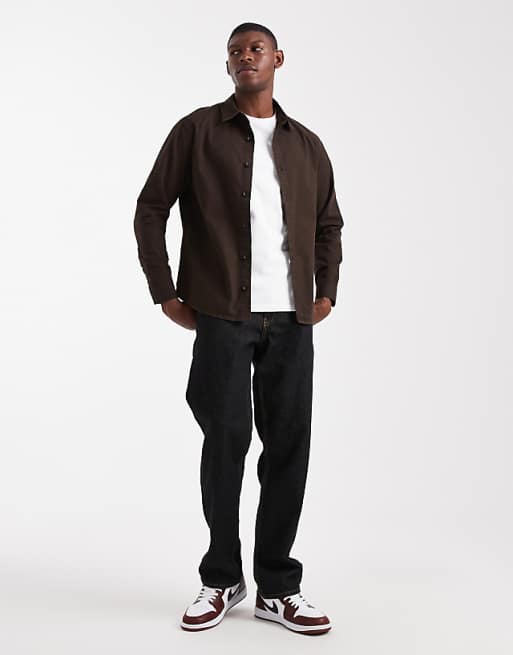 ASOS DESIGN Long Sleeve Shirt In Brown Ripstop