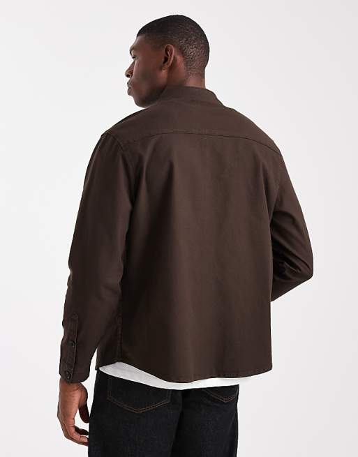 ASOS DESIGN Long Sleeve Shirt In Brown Ripstop